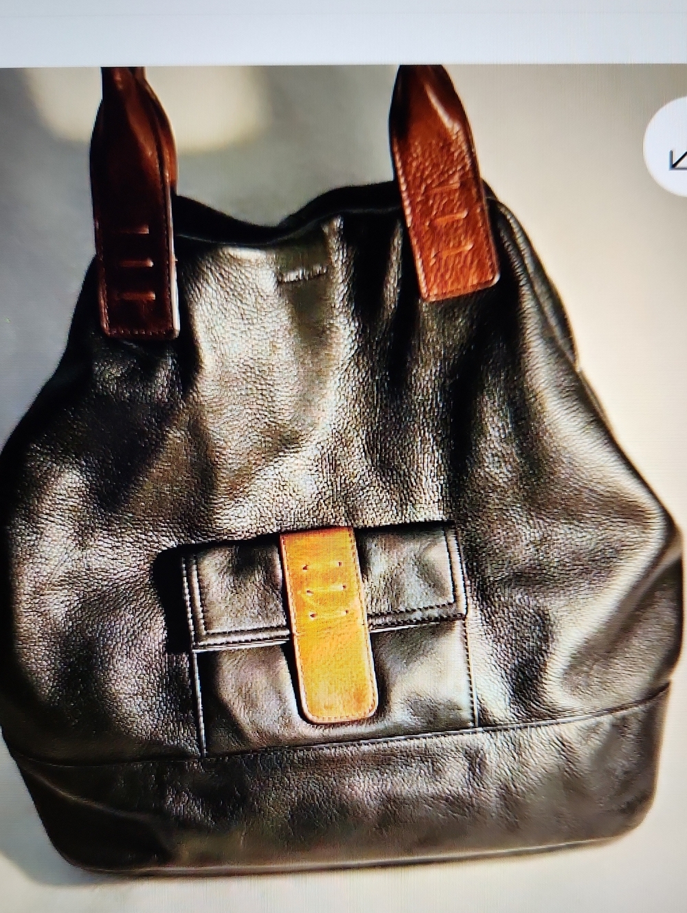 Cynthia Rowley Black/Brown Leather XL Tote Double Handles, Lined